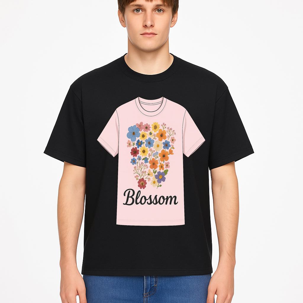 Floral Blossom Graphic Tee - Vintage Style Pastel Pink T-Shirt with Colorful Flower Design for Fashionable Spring Outfits - T-shirt 1758250109942.jpg