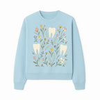 Floral Tooth Pattern Art Print | Cute Dental Decor | Tooth Fairy Nursery Wall Art | Spring Flower Design for Kids Room Decor - Sweatshirt 1758250110082.jpg