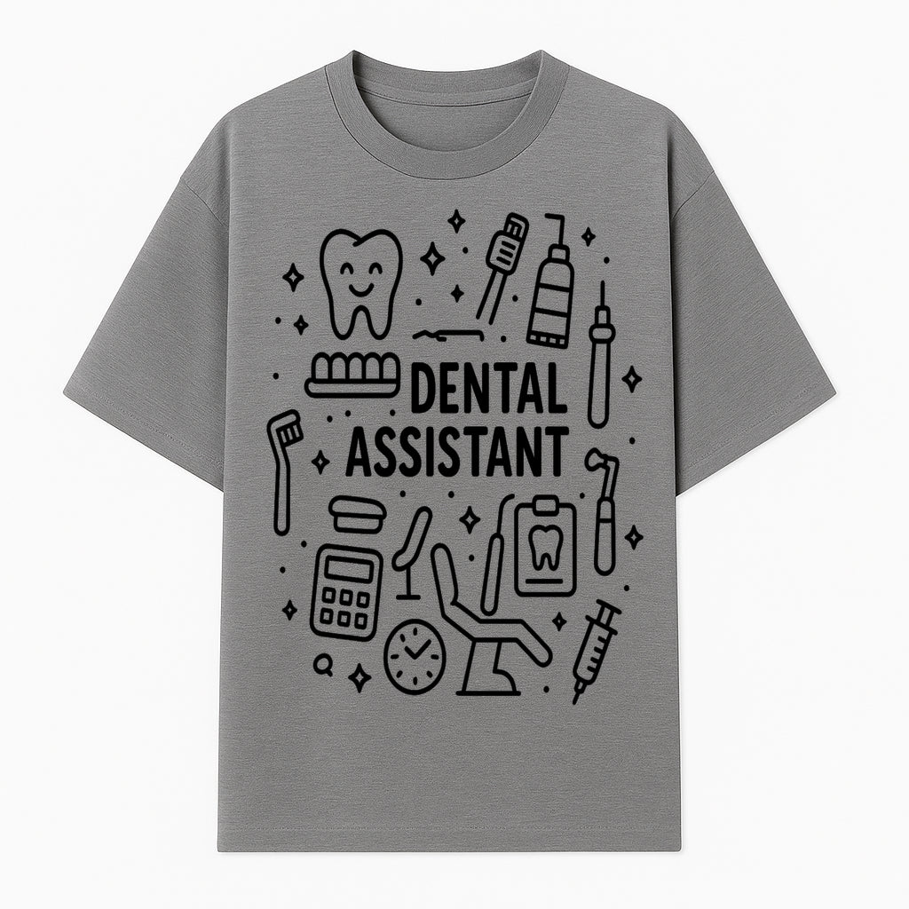 Dental Assistant Graphic Design Print - Tooth, Tools, and Equipment Theme for Dentists and Dental Professionals - T-shirt 1758250110205.jpg