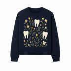 Floral Tooth Pattern Art Print | Cute Dental Decor | Tooth Fairy Nursery Wall Art | Spring Flower Design for Kids Room Decor - Sweatshirt 1758250110581.jpg