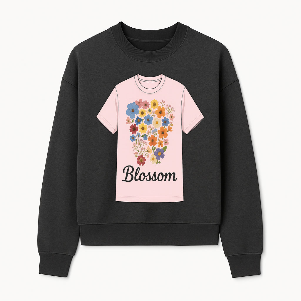 Floral Blossom Graphic Tee - Vintage Style Pastel Pink T-Shirt with Colorful Flower Design for Fashionable Spring Outfits - Sweatshirt 1758250110600.jpg