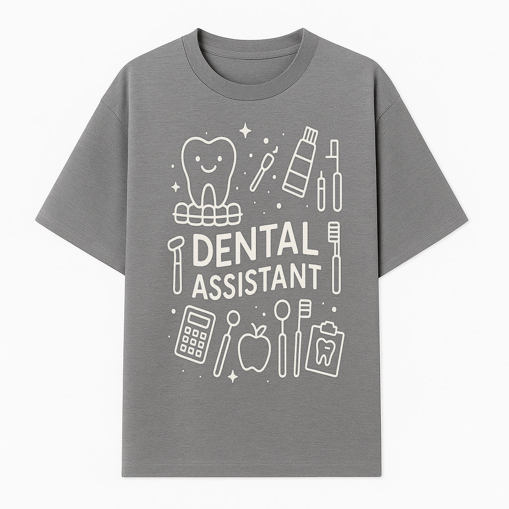Dental Assistant Graphic Tee - Cute Tooth, Tools & Calculator Design, Perfect Gift for Dental Professionals & Students - T-shirt 1758250110647.jpg