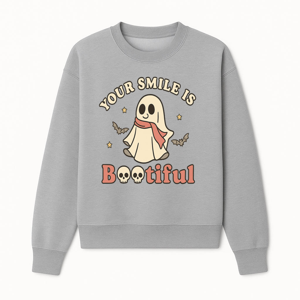 Cute Ghost Your Smile is Bootiful Halloween Design T-Shirt, Spooky Graphic Tee for Kids and Adults, Fun Autumn Apparel - Sweatshirt 1758250110677.jpg