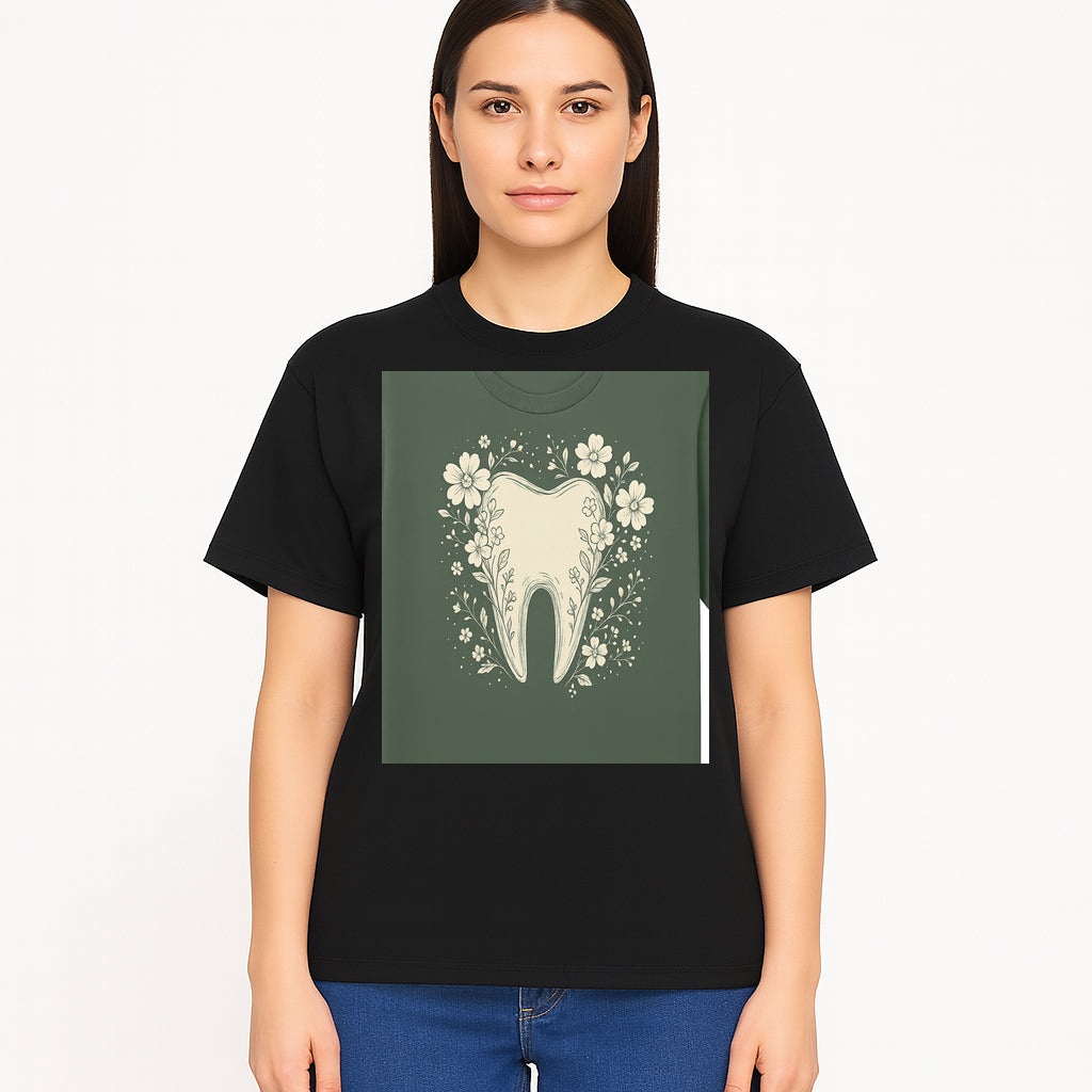 Floral Tooth Graphic Tee | Cute Dental Art Shirt | Nature-Inspired Design | Dentist Gift | Eco-Friendly Fashion - T-shirt 1758250110711.jpg