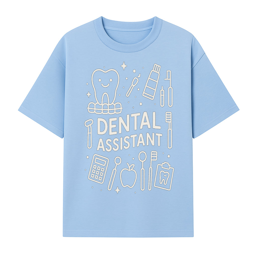 Dental Assistant Graphic Tee - Cute Tooth, Tools & Calculator Design, Perfect Gift for Dental Professionals & Students - T-shirt 1758250110815.jpg
