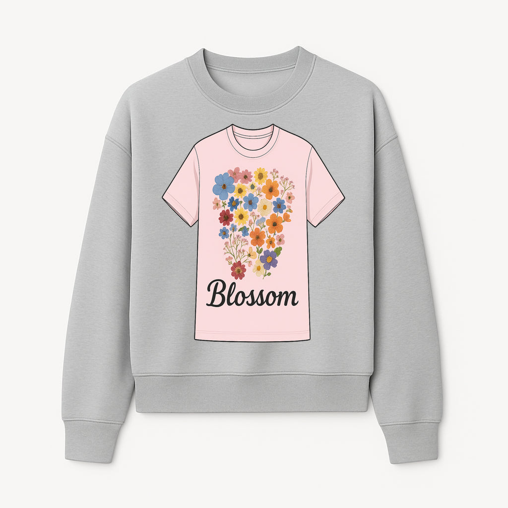 Floral Blossom Graphic Tee - Vintage Style Pastel Pink T-Shirt with Colorful Flower Design for Fashionable Spring Outfits - Sweatshirt 1758250110914.jpg