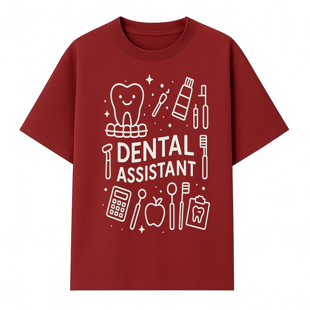 Dental Assistant Graphic Tee - Cute Tooth, Tools & Calculator Design, Perfect Gift for Dental Professionals & Students - T-shirt 1758250111070.jpg