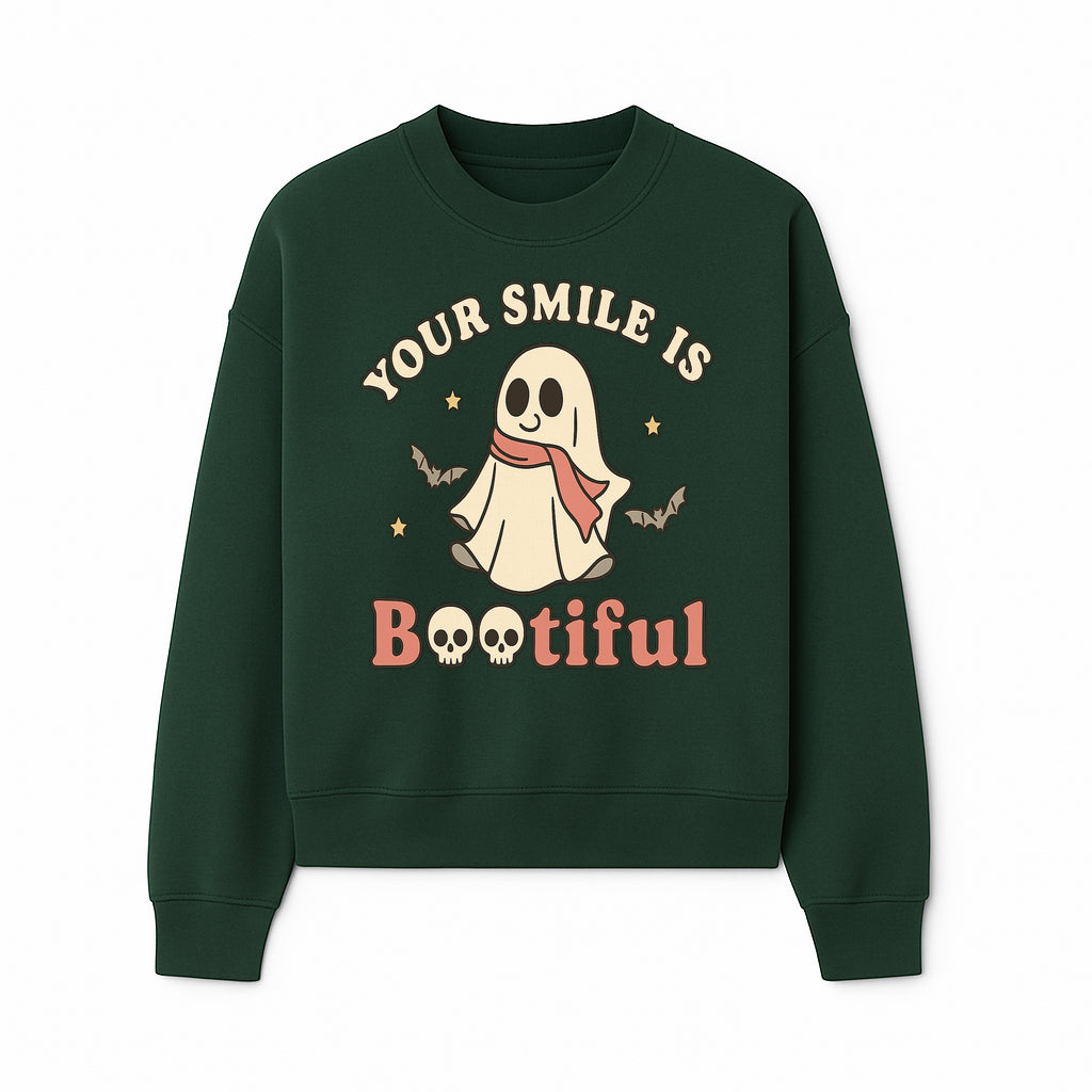 Cute Ghost Your Smile is Bootiful Halloween Design T-Shirt, Spooky Graphic Tee for Kids and Adults, Fun Autumn Apparel - Sweatshirt 1758250111120.jpg