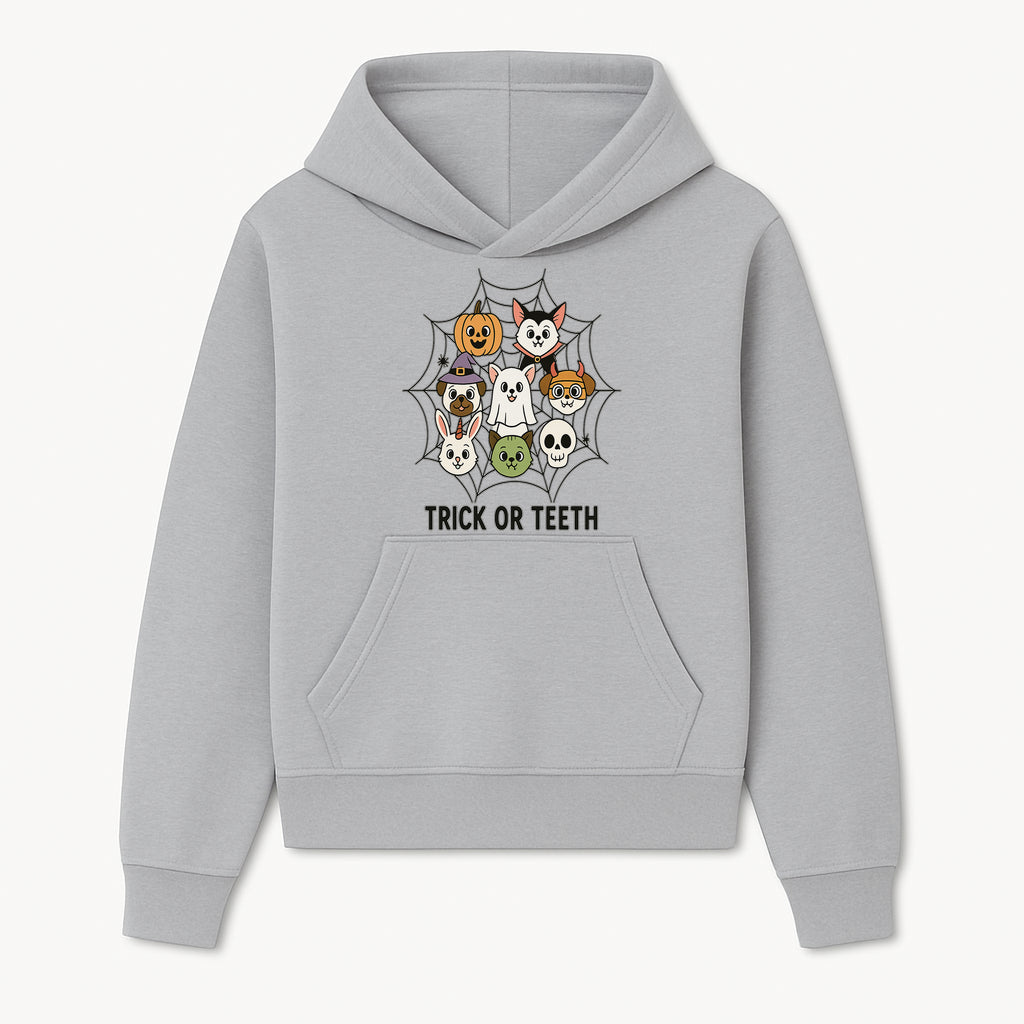 Cute Halloween Pet Characters in Spiderweb - Trick or Teeth Design for Kids' Apparel and Decor - Hoodie 1758250111504.jpg