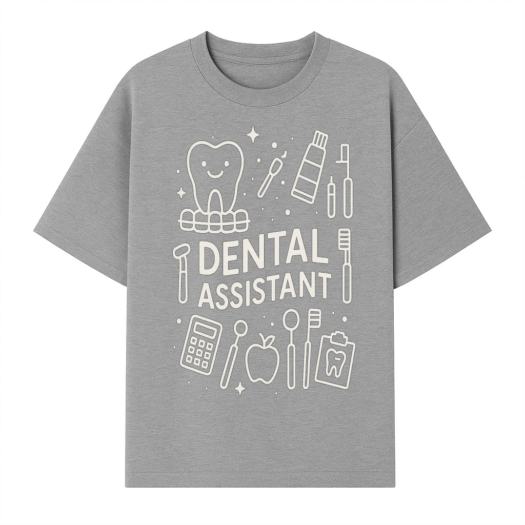 Dental Assistant Graphic Tee - Cute Tooth, Tools & Calculator Design, Perfect Gift for Dental Professionals & Students - T-shirt 1758250111529.jpg