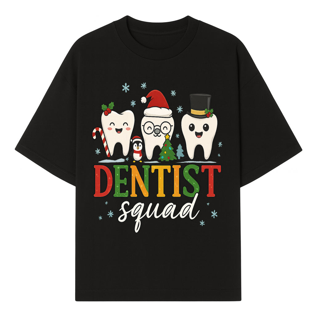 Cute Christmas Dentist Squad T-Shirt with Snowflakes, Toothy Characters, Penguin & Holiday Themes for Dental Professionals and Fans - T-shirt 1758250111817.jpg