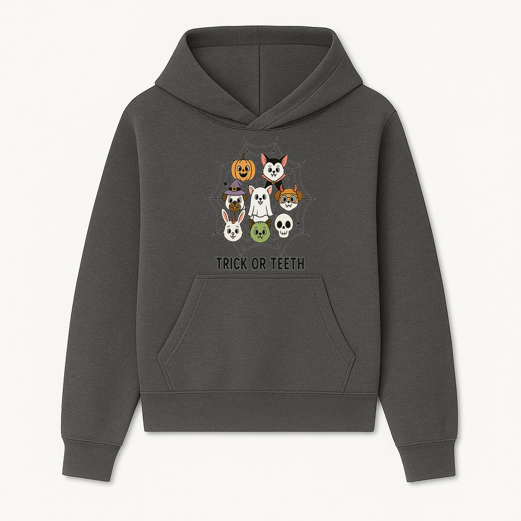 Cute Halloween Pet Characters in Spiderweb - Trick or Teeth Design for Kids' Apparel and Decor - Hoodie 1758250111830.jpg