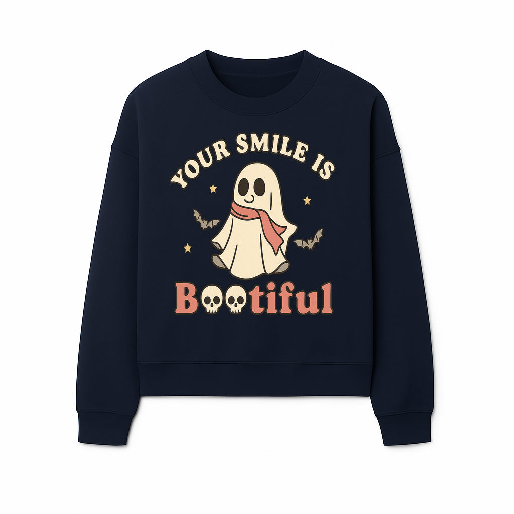 Cute Ghost Your Smile is Bootiful Halloween Design T-Shirt, Spooky Graphic Tee for Kids and Adults, Fun Autumn Apparel - Sweatshirt 1758250111950.jpg