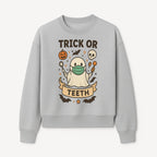 Trick or Teeth Ghost Halloween T-Shirt | Cute Spooky Design | Pumpkin & Skull Graphics | Perfect for Kids and Adults - Sweatshirt 1758250111977.jpg