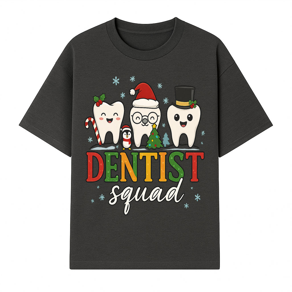 Cute Christmas Dentist Squad T-Shirt with Snowflakes, Toothy Characters, Penguin & Holiday Themes for Dental Professionals and Fans - T-shirt 1758250111977.jpg