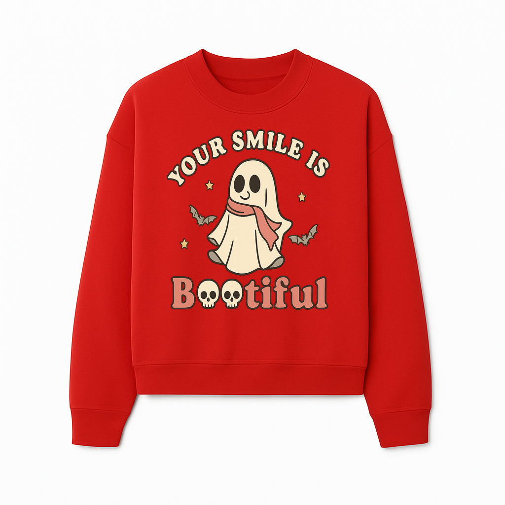Cute Ghost Your Smile is Bootiful Halloween Design T-Shirt, Spooky Graphic Tee for Kids and Adults, Fun Autumn Apparel - Sweatshirt 1758250112087.jpg