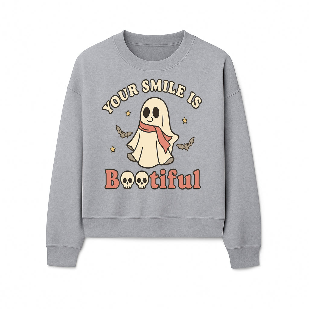 Cute Ghost Your Smile is Bootiful Halloween Design T-Shirt, Spooky Graphic Tee for Kids and Adults, Fun Autumn Apparel - Sweatshirt 1758250112260.jpg