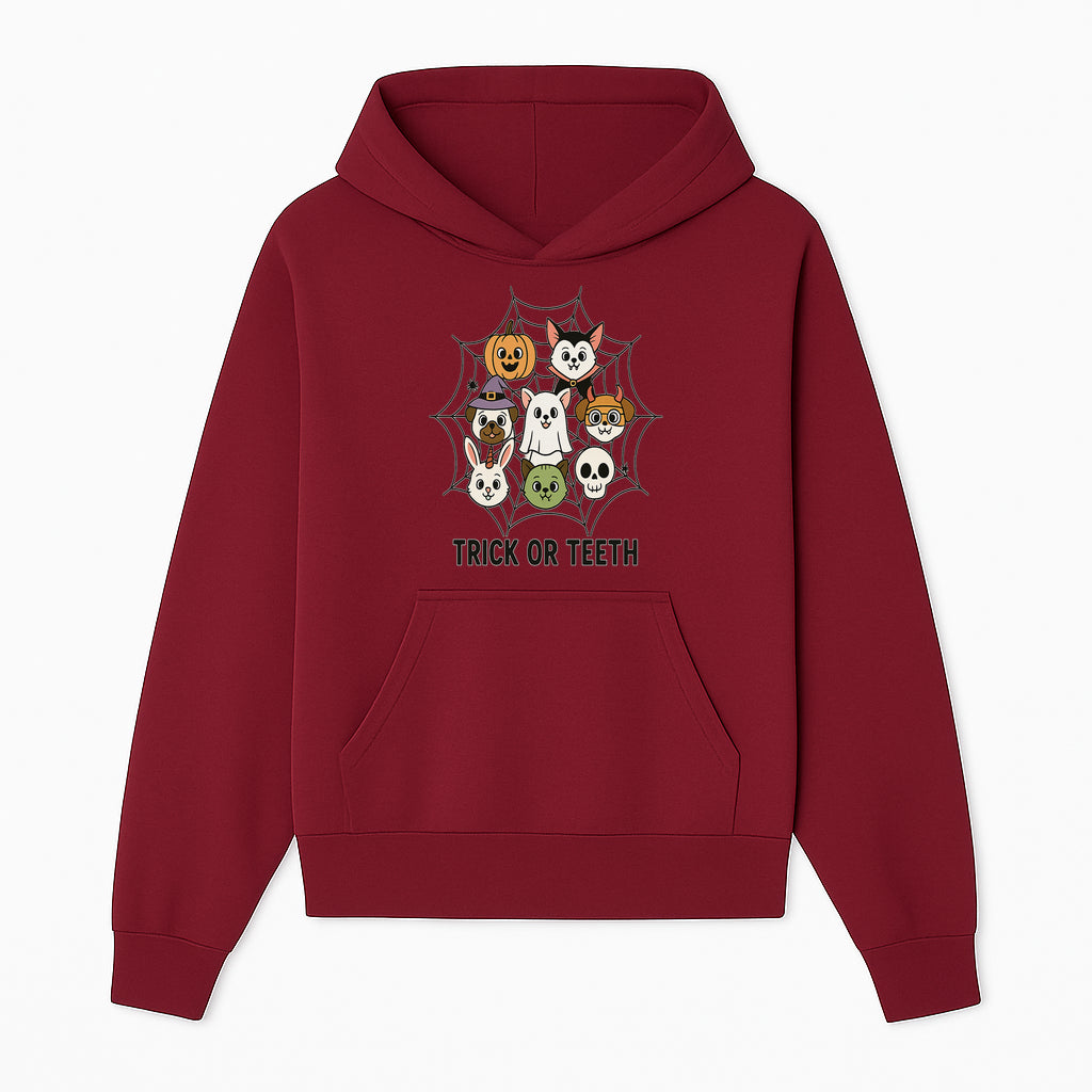 Cute Halloween Pet Characters in Spiderweb - Trick or Teeth Design for Kids' Apparel and Decor - Hoodie 1758250112529.jpg