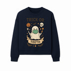 Trick or Teeth Ghost Halloween T-Shirt | Cute Spooky Design | Pumpkin & Skull Graphics | Perfect for Kids and Adults - Sweatshirt 1758250112573.jpg