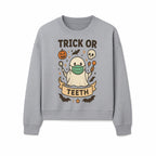 Trick or Teeth Ghost Halloween T-Shirt | Cute Spooky Design | Pumpkin & Skull Graphics | Perfect for Kids and Adults - Sweatshirt 1758250112904.jpg