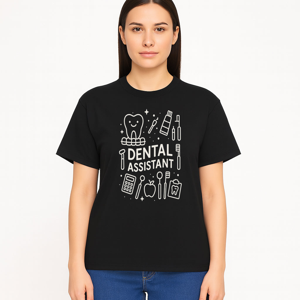 Dental Assistant Graphic Tee - Cute Tooth, Tools & Calculator Design, Perfect Gift for Dental Professionals & Students - T-shirt 1758250112976.jpg