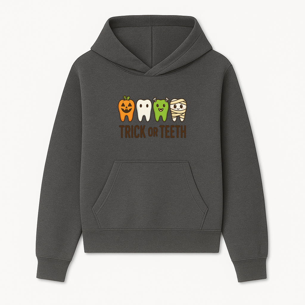 Cute Halloween Trick or Teeth Shirt with Pumpkin & Tooth Characters, Fun Kids' Costume Tee for Spooky Season - Hoodie 1758250113025.jpg