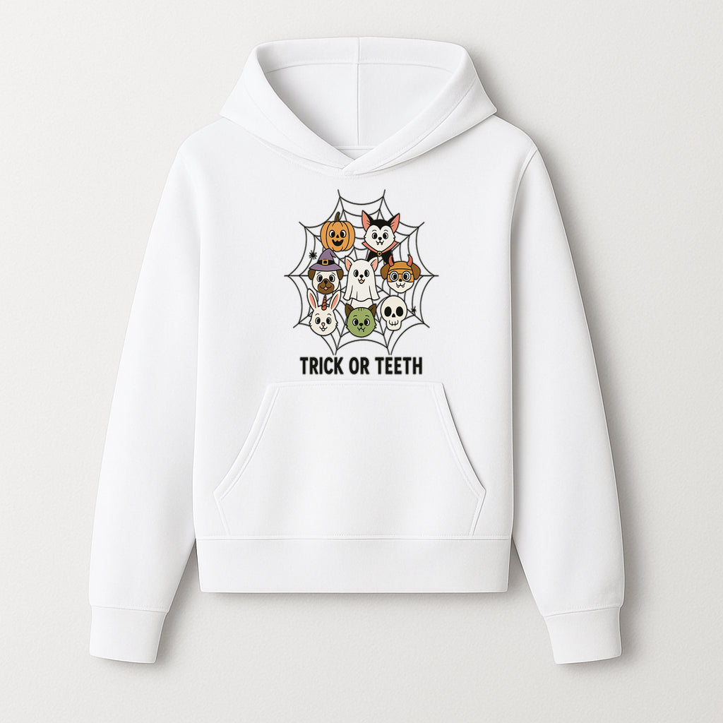 Cute Halloween Pet Characters in Spiderweb - Trick or Teeth Design for Kids' Apparel and Decor - Hoodie 1758250113095.jpg