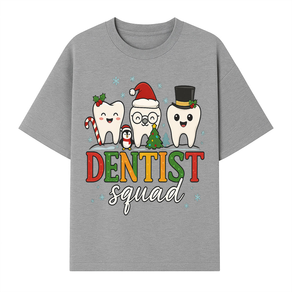 Cute Christmas Dentist Squad T-Shirt with Snowflakes, Toothy Characters, Penguin & Holiday Themes for Dental Professionals and Fans - T-shirt 1758250113103.jpg