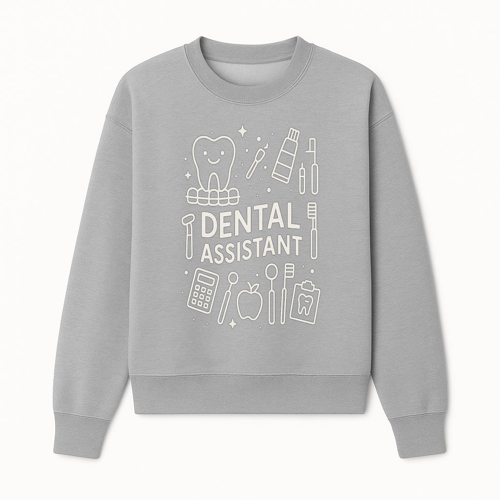 Dental Assistant Graphic Tee - Cute Tooth, Tools & Calculator Design, Perfect Gift for Dental Professionals & Students - Sweatshirt 1758250113115.jpg