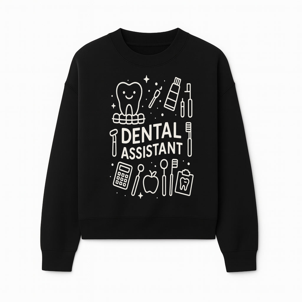 Dental Assistant Graphic Tee - Cute Tooth, Tools & Calculator Design, Perfect Gift for Dental Professionals & Students - Sweatshirt 1758250113287.jpg