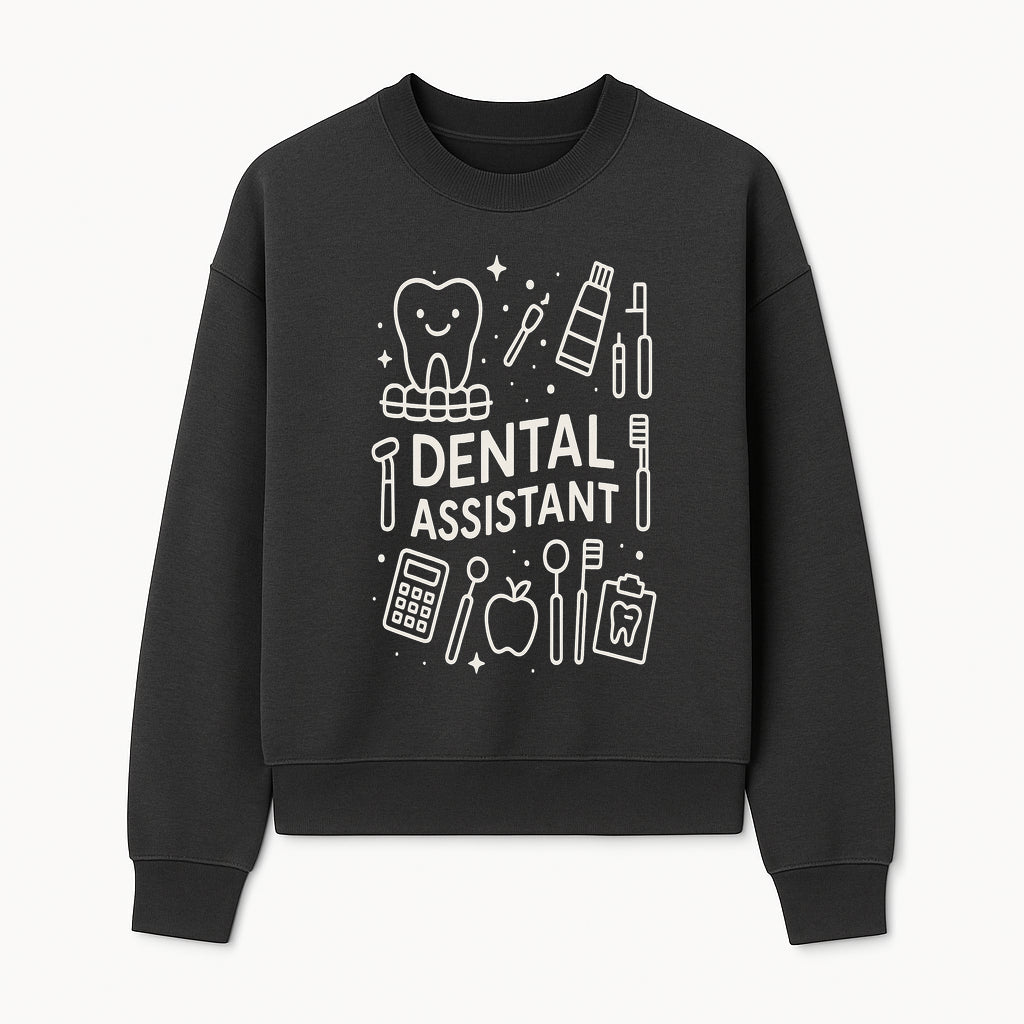 Dental Assistant Graphic Tee - Cute Tooth, Tools & Calculator Design, Perfect Gift for Dental Professionals & Students - Sweatshirt 1758250113415.jpg