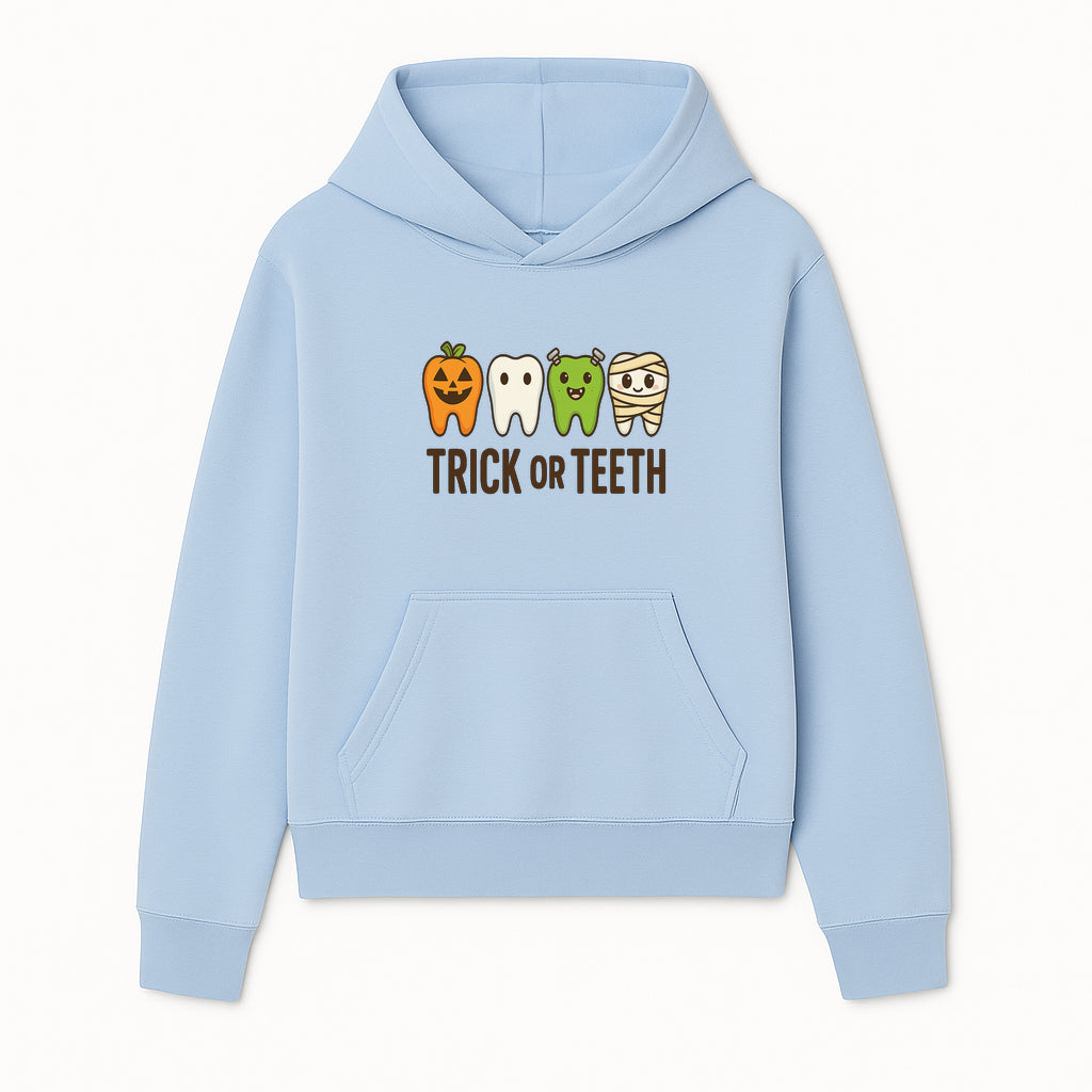 Cute Halloween Trick or Teeth Shirt with Pumpkin & Tooth Characters, Fun Kids' Costume Tee for Spooky Season - Hoodie 1758250113465.jpg