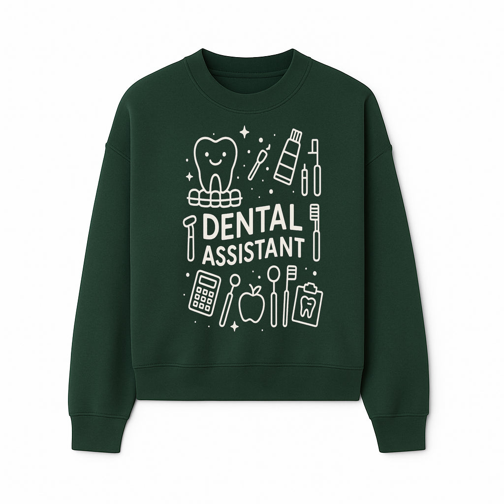 Dental Assistant Graphic Tee - Cute Tooth, Tools & Calculator Design, Perfect Gift for Dental Professionals & Students - Sweatshirt 1758250113546.jpg