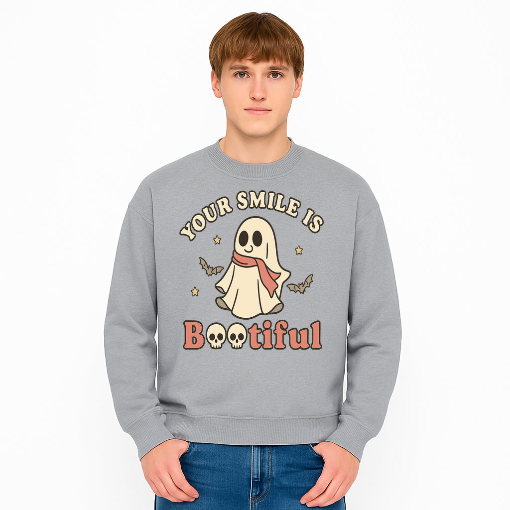 Cute Ghost Your Smile is Bootiful Halloween Design T-Shirt, Spooky Graphic Tee for Kids and Adults, Fun Autumn Apparel - Sweatshirt 1758250113557.jpg