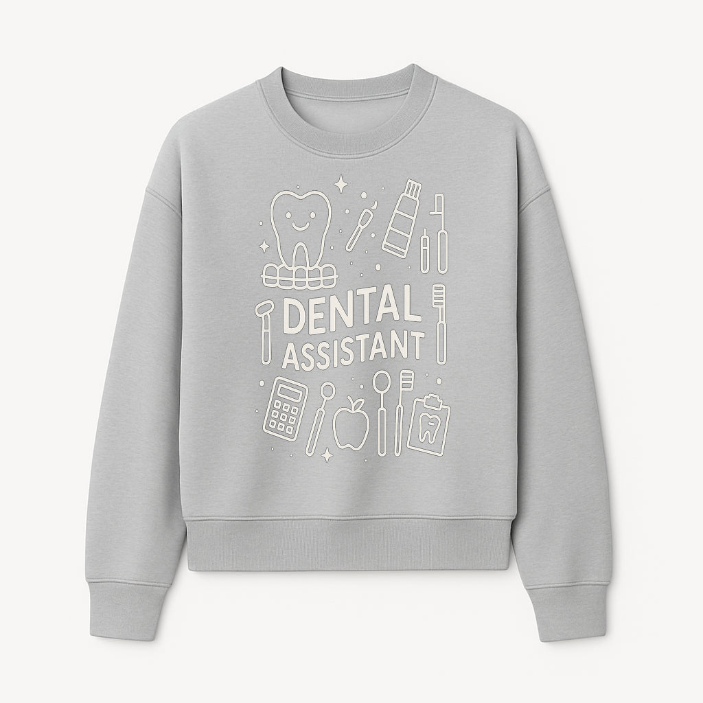 Dental Assistant Graphic Tee - Cute Tooth, Tools & Calculator Design, Perfect Gift for Dental Professionals & Students - Sweatshirt 1758250113693.jpg