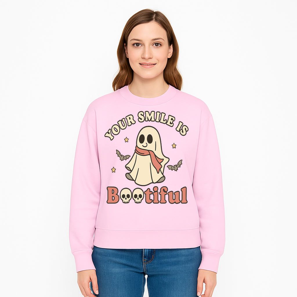 Cute Ghost Your Smile is Bootiful Halloween Design T-Shirt, Spooky Graphic Tee for Kids and Adults, Fun Autumn Apparel - Sweatshirt 1758250113698.jpg