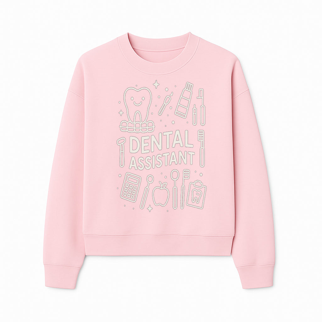 Dental Assistant Graphic Tee - Cute Tooth, Tools & Calculator Design, Perfect Gift for Dental Professionals & Students - Sweatshirt 1758250113960.jpg