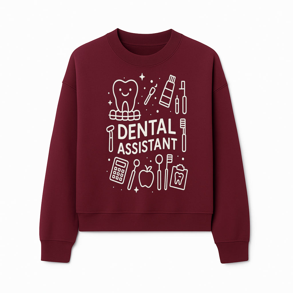 Dental Assistant Graphic Tee - Cute Tooth, Tools & Calculator Design, Perfect Gift for Dental Professionals & Students - Sweatshirt 1758250114113.jpg
