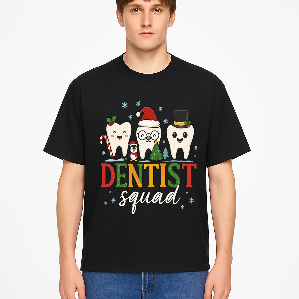 Cute Christmas Dentist Squad T-Shirt with Snowflakes, Toothy Characters, Penguin & Holiday Themes for Dental Professionals and Fans - T-shirt 1758250114381.jpg