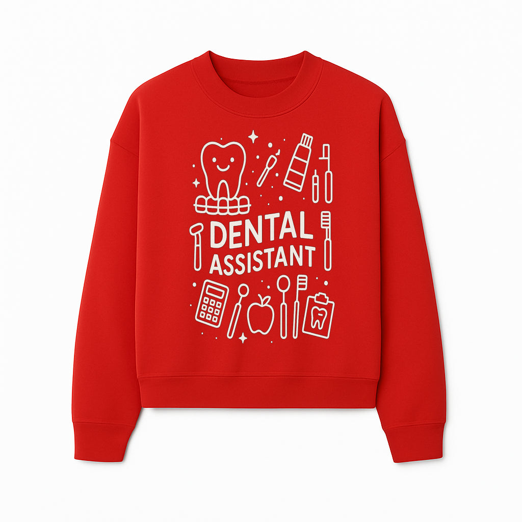 Dental Assistant Graphic Tee - Cute Tooth, Tools & Calculator Design, Perfect Gift for Dental Professionals & Students - Sweatshirt 1758250114431.jpg