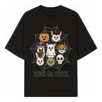 Cute Halloween Pet Characters in Spiderweb - Trick or Teeth Design for Kids' Apparel and Decor - T-shirt 1758250114684.jpg