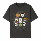 Cute Halloween Pet Characters in Spiderweb - Trick or Teeth Design for Kids' Apparel and Decor - T-shirt 1758250114864.jpg