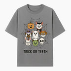 Cute Halloween Pet Characters in Spiderweb - Trick or Teeth Design for Kids' Apparel and Decor - T-shirt 1758250115164.jpg