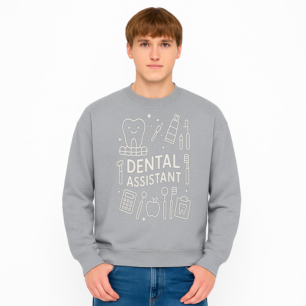 Dental Assistant Graphic Tee - Cute Tooth, Tools & Calculator Design, Perfect Gift for Dental Professionals & Students - Sweatshirt 1758250115944.jpg