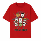 Cute Halloween Pet Characters in Spiderweb - Trick or Teeth Design for Kids' Apparel and Decor - T-shirt 1758250115945.jpg