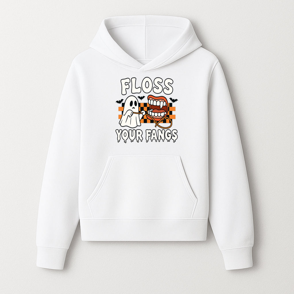 Halloween Ghost Dental Care T-Shirt - Floss Your Fangs Funny Costume Tee for Kids and Adults - Hoodie 1758250116101.jpg