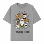Cute Halloween Pet Characters in Spiderweb - Trick or Teeth Design for Kids' Apparel and Decor - T-shirt 1758250116107.jpg