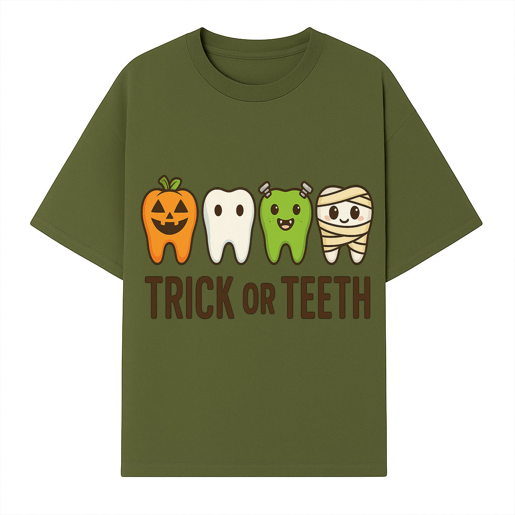 Cute Halloween Trick or Teeth Shirt with Pumpkin & Tooth Characters, Fun Kids' Costume Tee for Spooky Season - T-shirt 1758250116312.jpg