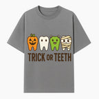 Cute Halloween Trick or Teeth Shirt with Pumpkin & Tooth Characters, Fun Kids' Costume Tee for Spooky Season - T-shirt 1758250116453.jpg