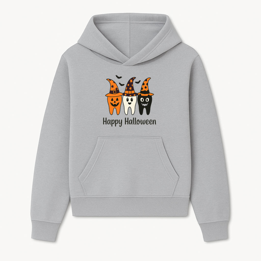 Happy Halloween Dental Art Print - Cute Candy Corn Teeth with Witch Hats - Halloween Decor for Kids' Rooms or Parties - Hoodie 1758250116975.jpg